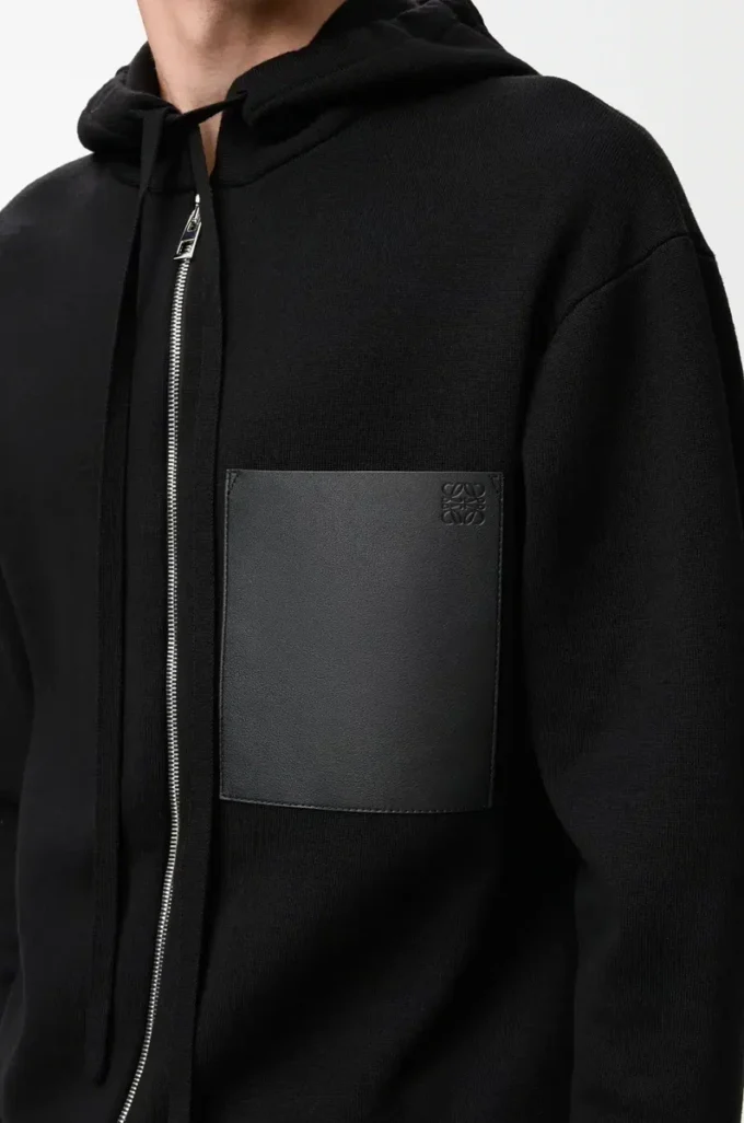 Yünlü fermuarlı kapüşonlu sweatshirt Siyah