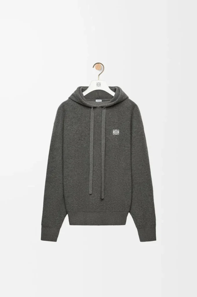 Yünlü gri kapüşonlu sweatshirt