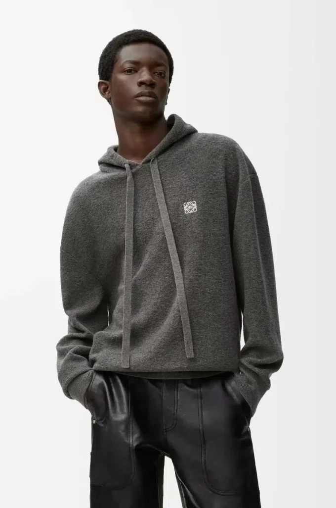 Yünlü gri kapüşonlu sweatshirt