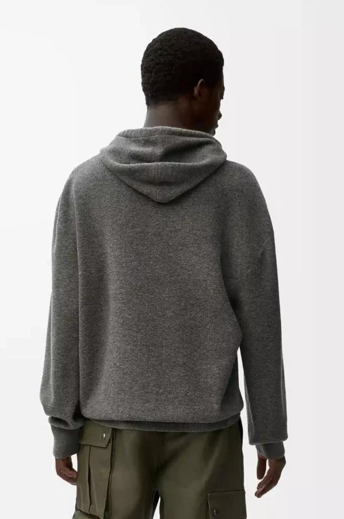 Yünlü gri kapüşonlu sweatshirt