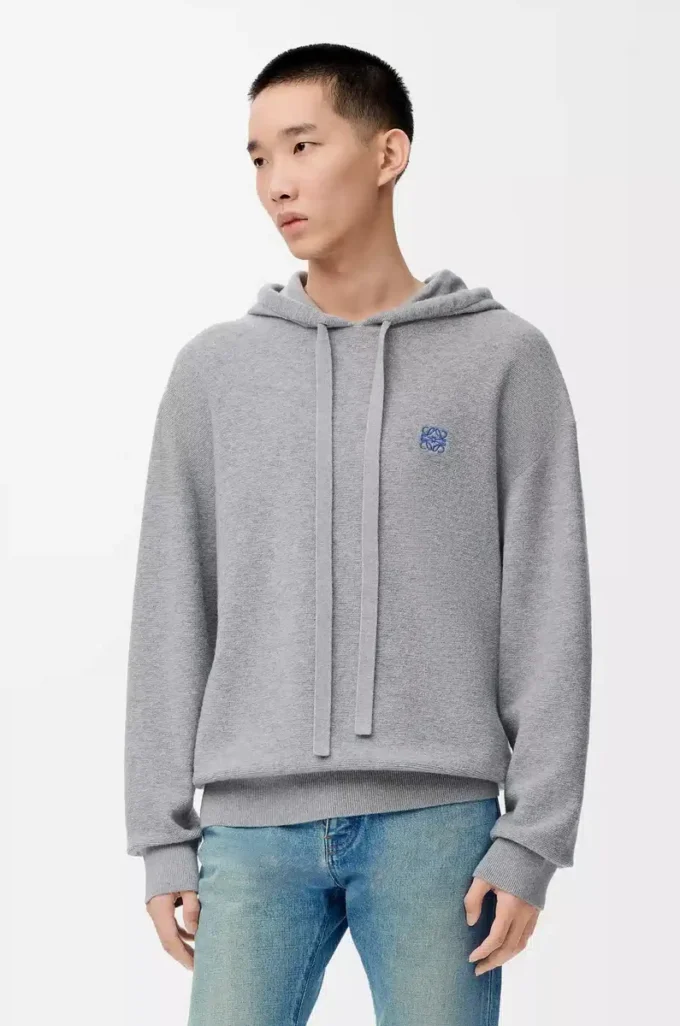 Yünlü kapüşonlu sweatshirt Açık gri melanj