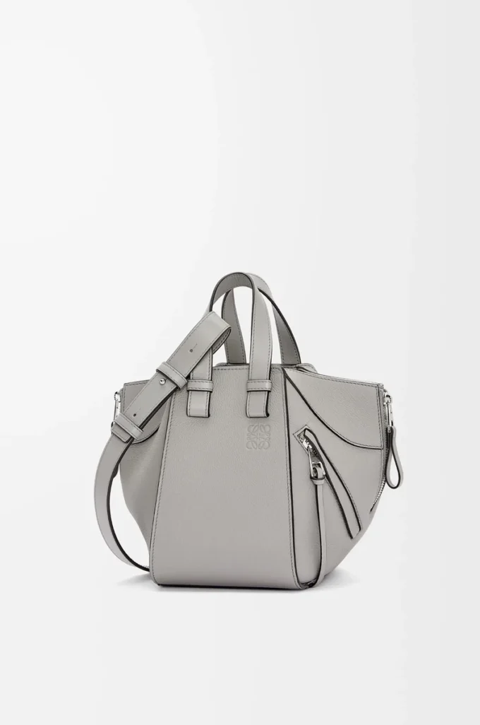Yumuşak damarlı dana derisinden kompakt hamak çanta Pearl Grey