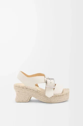 Yumuşak dana derisinden yapılmış petal espadrille platform sandalet    Beyaz