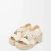 Yumuşak dana derisinden yapılmış petal espadrille platform sandalet    Beyaz