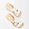 Yumuşak dana derisinden yapılmış petal espadrille platform sandalet    Beyaz