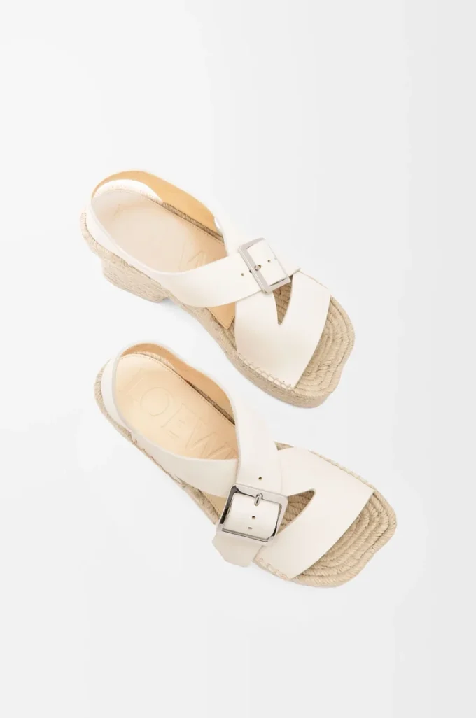 Yumuşak dana derisinden yapılmış petal espadrille platform sandalet    Beyaz