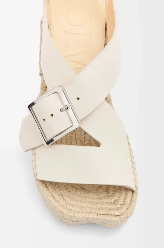 Yumuşak dana derisinden yapılmış petal espadrille platform sandalet    Beyaz