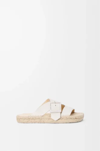 Yumuşak dana derisinden yapılmış petal espadrille terlik Beyaz