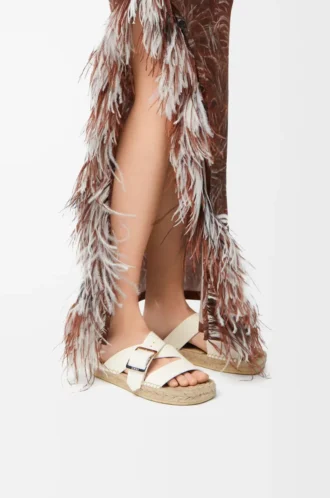 Yumuşak dana derisinden yapılmış petal espadrille terlik Beyaz