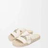 Yumuşak dana derisinden yapılmış petal espadrille terlik Beyaz