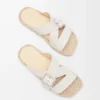 Yumuşak dana derisinden yapılmış petal espadrille terlik Beyaz