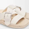 Yumuşak dana derisinden yapılmış petal espadrille terlik Beyaz
