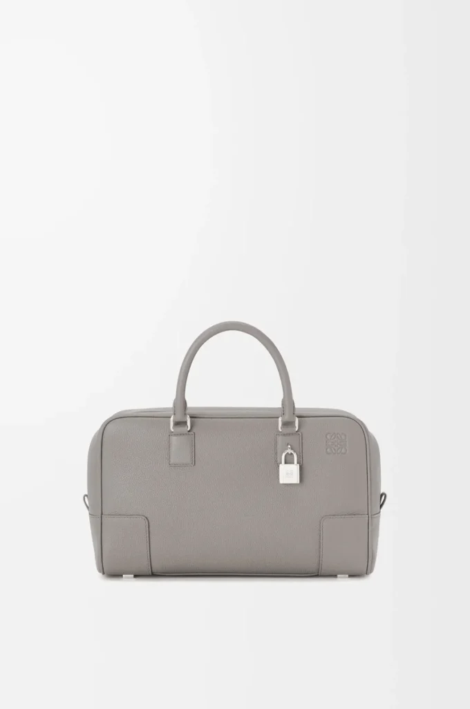 Yumuşak grenli dana derisinden Amazona 28 çanta Pearl Grey
