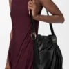 Yumuşak nappa kuzu derisinden drape tote Siyah
