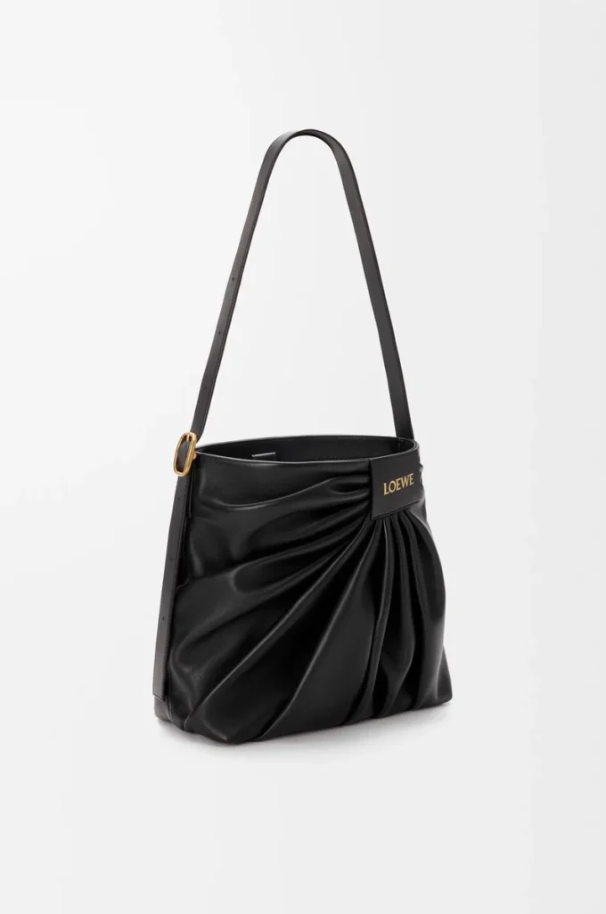 Yumuşak nappa kuzu derisinden drape tote Siyah