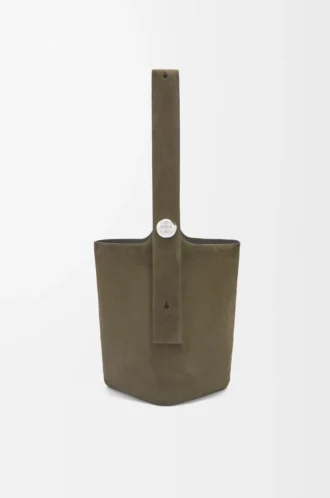 Yumuşak süet dana derisinden büyük Pebble kova çanta Dark Olive