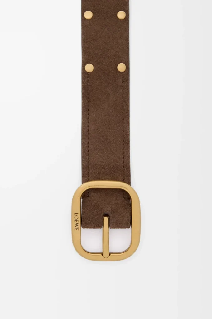 Yumuşak süet dana derisinden yuvarlak yumuşak kemer Wood/Vintage Gold