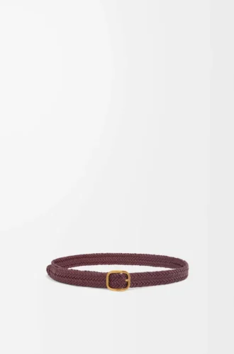 Yuvarlak, yumuşak dokuma dana derisi kemer Burgundy/Gold