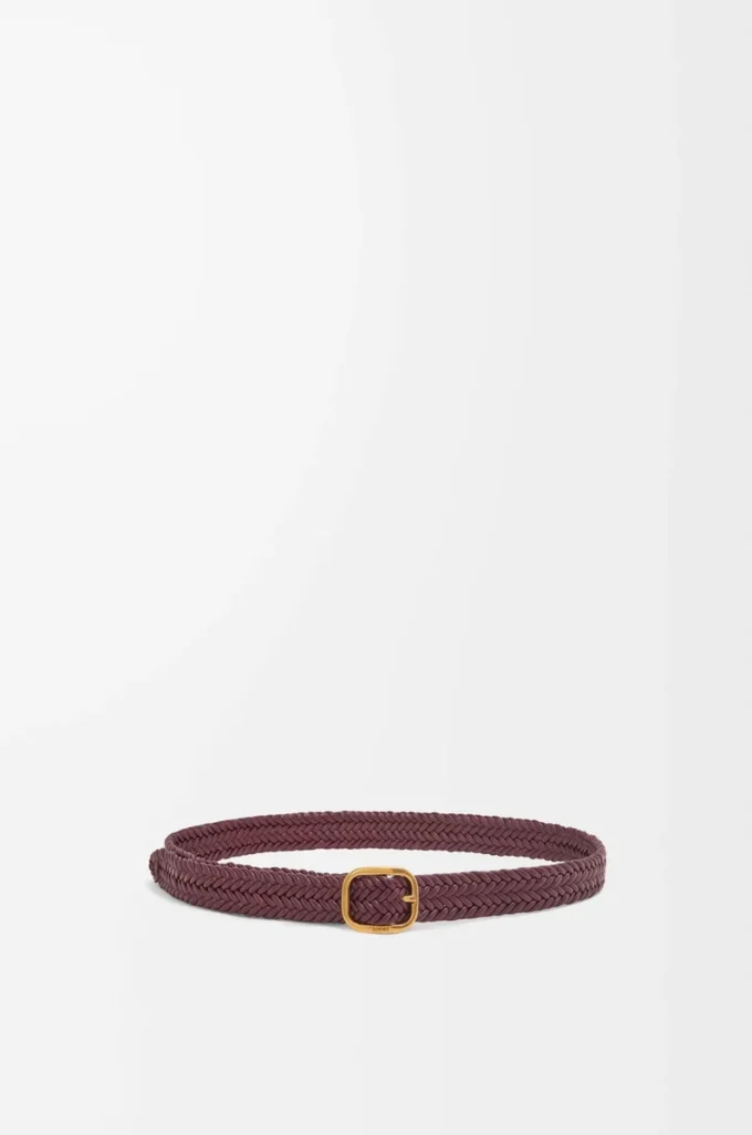 Yuvarlak, yumuşak dokuma dana derisi kemer Burgundy/Gold