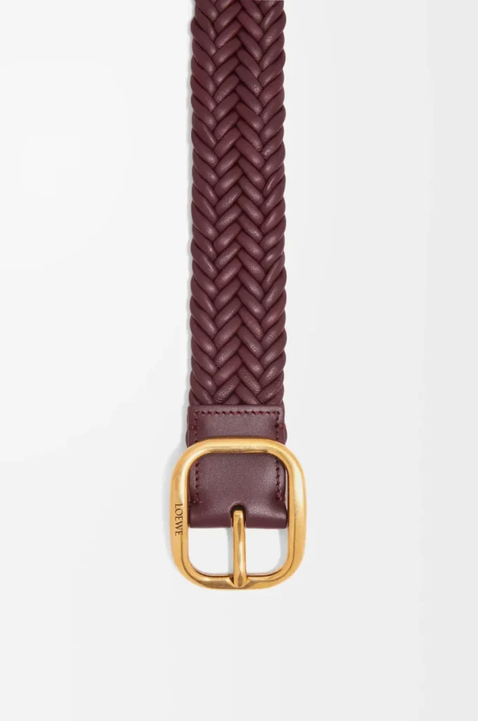Yuvarlak, yumuşak dokuma dana derisi kemer Burgundy/Gold